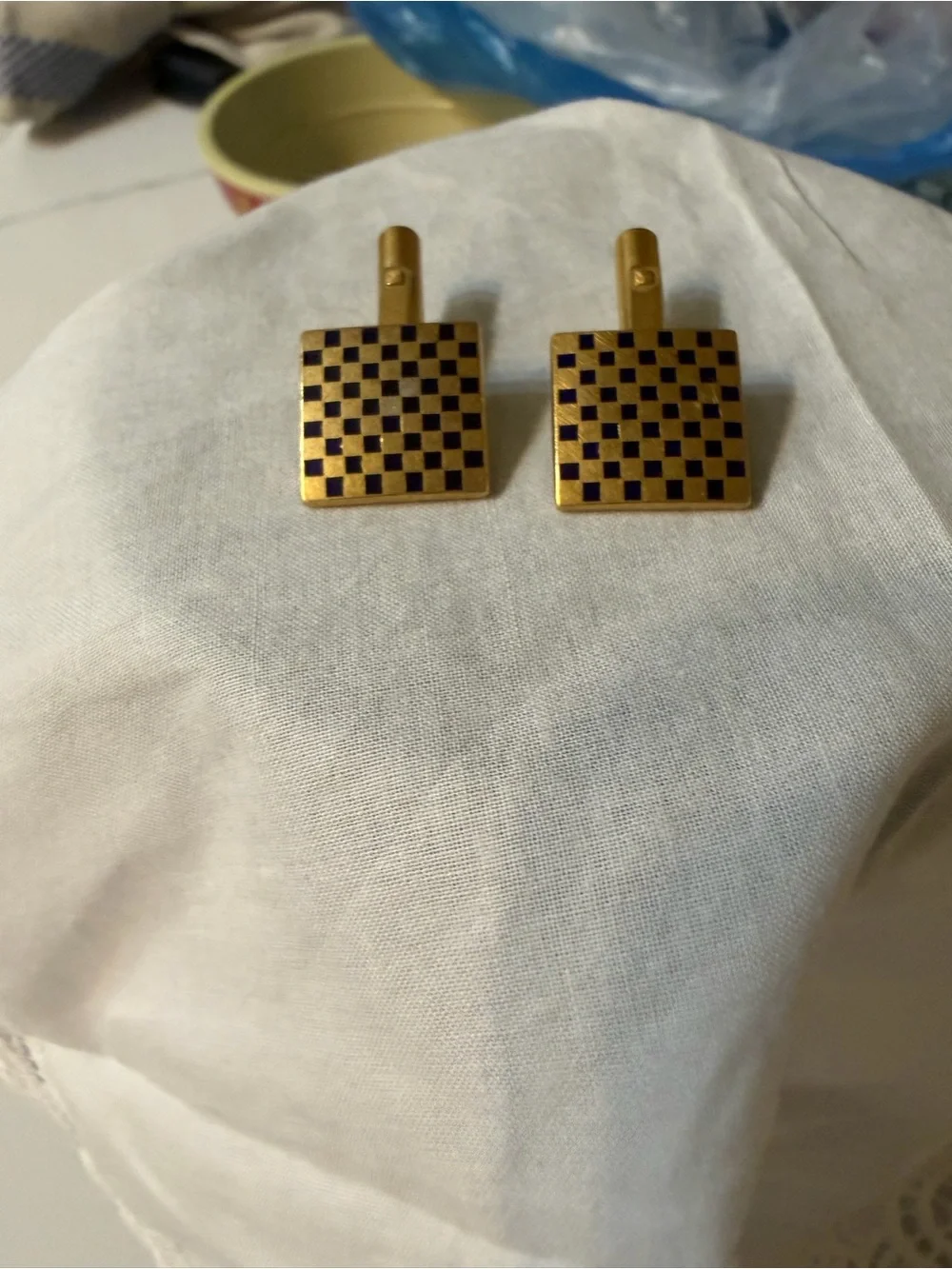 Men's Square Checkered Cufflinks in Silver with Black & Red Accents